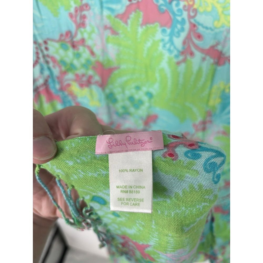 Lilly Pulitzer Murfee Scarf Wrap Fringe Floral Printed Rayon Colorful Pink Green - Picture 4 of 5